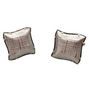 Square Textured Cufflinks Brushed Finish Silver Tone